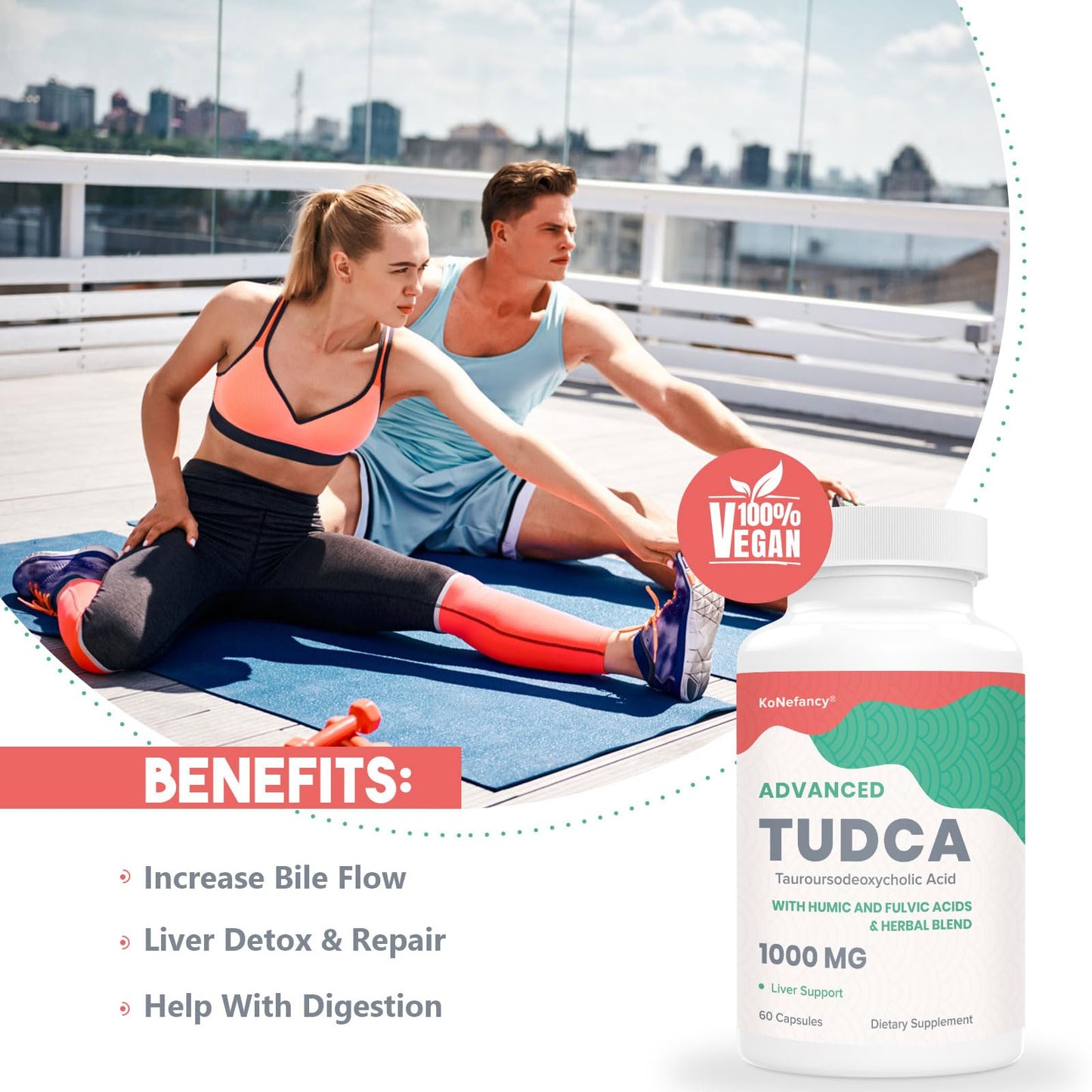 KoNefancy TUDCA 1000 mg Liver Support – Milk Thistle + Fulvic/Humic Acid, 120 Vegan Capsules