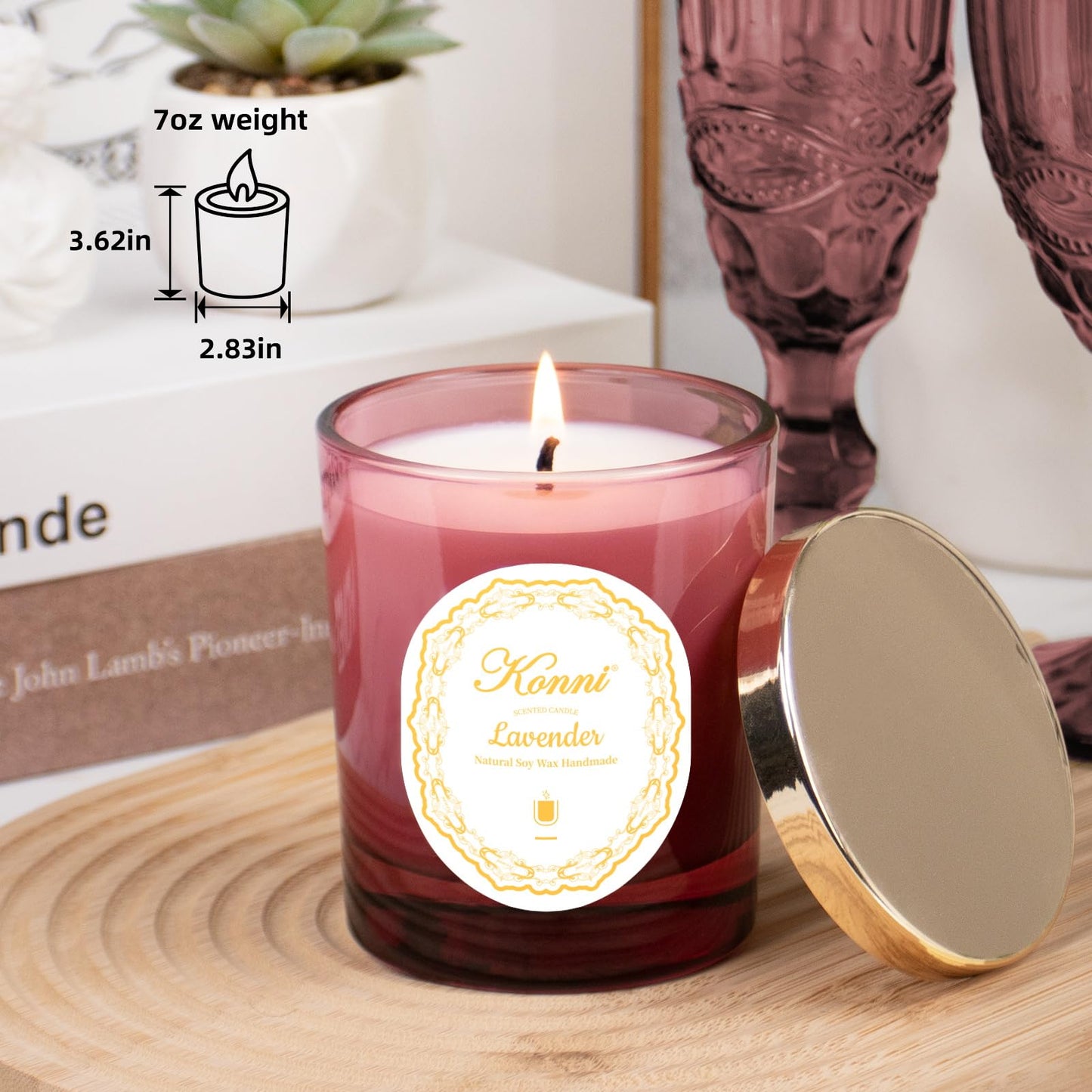 KONNI Lavender Scented Candles | 7.05oz Soy Wax Aromatherapy Candle