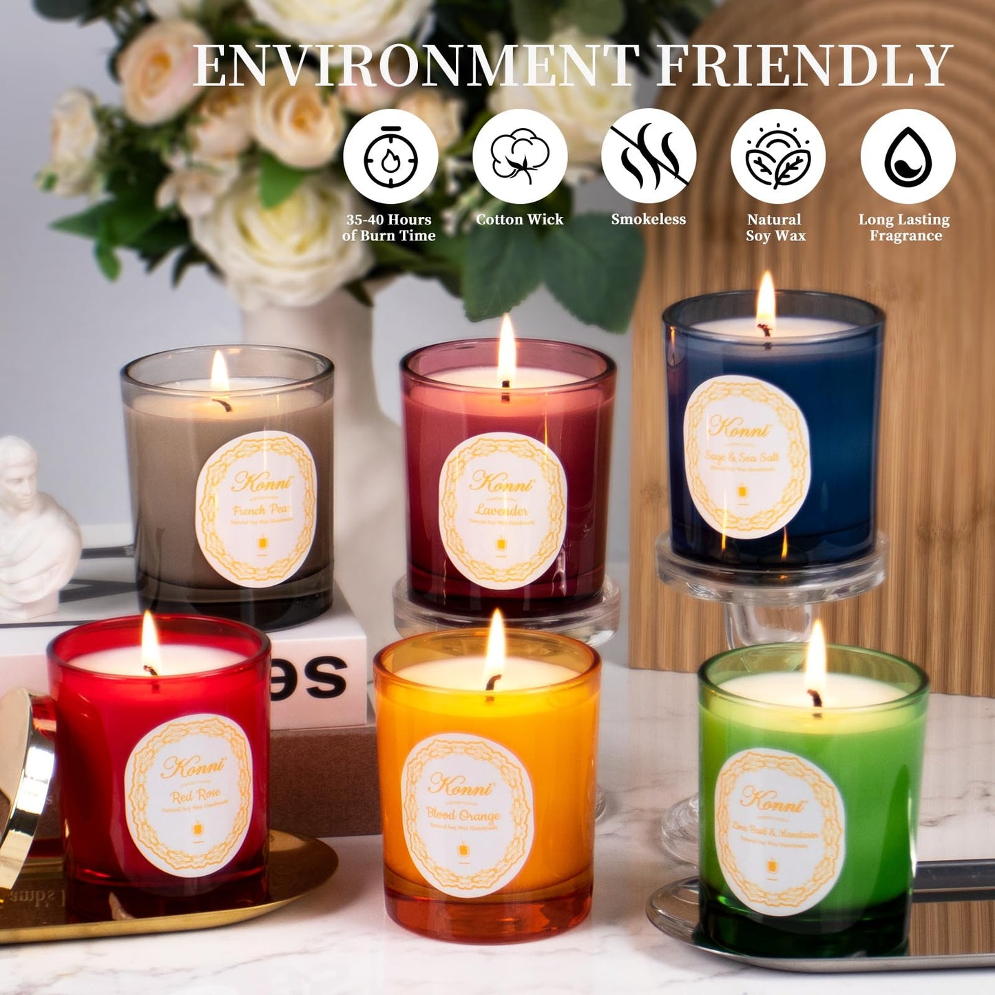 KONNI Lavender Scented Candles | 7.05oz Soy Wax Aromatherapy Candle
