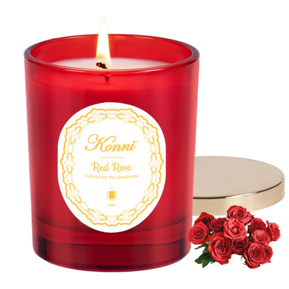 KONNI Scented Candles - Red Rose Soy Candle, 7 oz Jar, 40h Burn Time