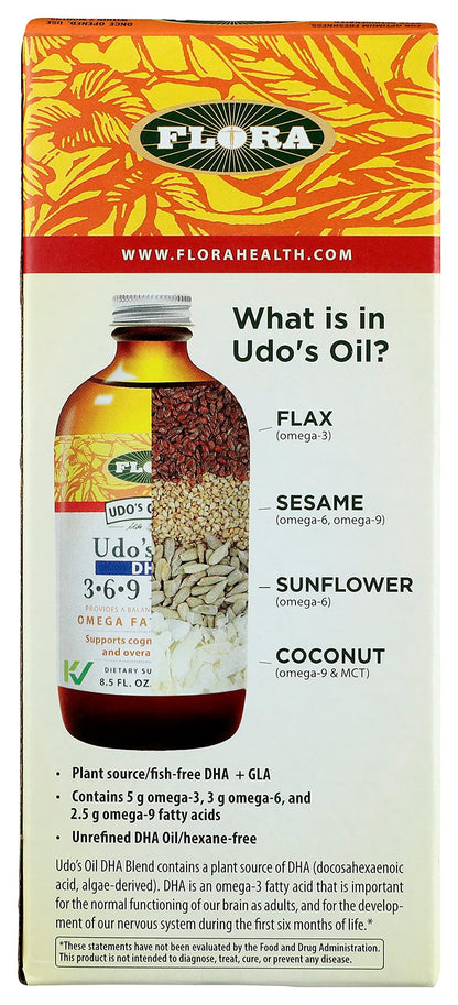 Flora Udo's Oil DHA 3-6-9 Blend - Vegan Omega-3-6-9 for Brain & Eye Health - 17 fl oz