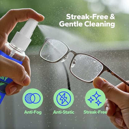 Kototo Eyeglass Cleaner Spray Kit – Streak-Free, Anti-Static Cleaner for Glasses, Screens & Lenses | 2-Pack with Microfiber Cloths