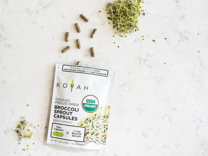KOYAH Organic Broccoli Sprout Capsules – Freeze-Dried Whole Sprouts, Active Myrosinase & Glucoraphanin, USA Grown, 150 Capsules