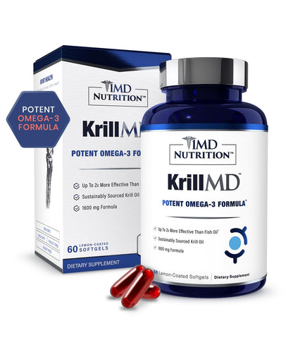 1MD KrillMD Antarctic Krill Oil Omega-3 with Astaxanthin | 60 Softgels | 2x More Effective Than Fish Oil