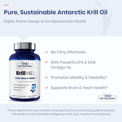 1MD KrillMD Antarctic Krill Oil Omega-3 with Astaxanthin | 60 Softgels | 2x More Effective Than Fish Oil