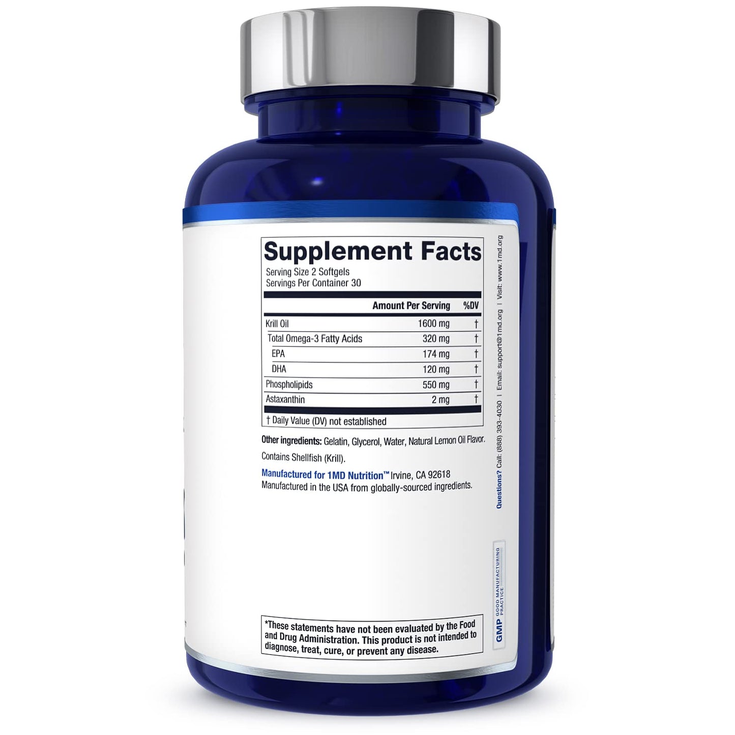 1MD KrillMD Antarctic Krill Oil Omega-3 with Astaxanthin | 60 Softgels | 2x More Effective Than Fish Oil