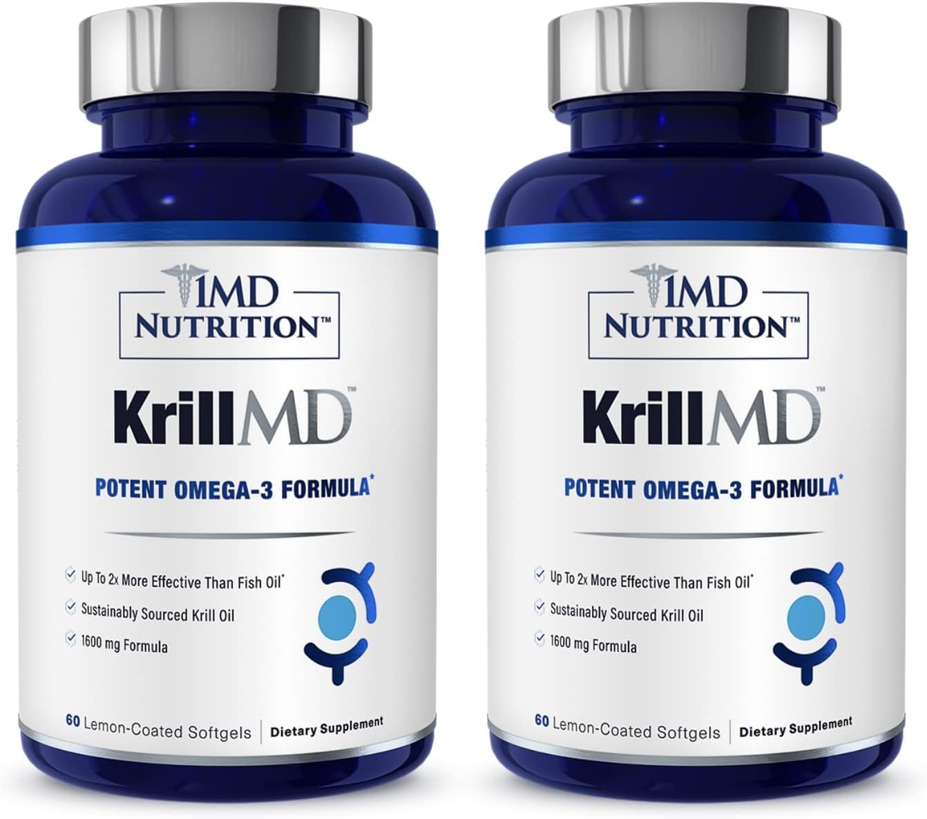 1MD KrillMD - Antarctic Krill Oil with Astaxanthin, EPA & DHA | 2x More Effective Than Fish Oil | 60 Softgels (2-Pack)