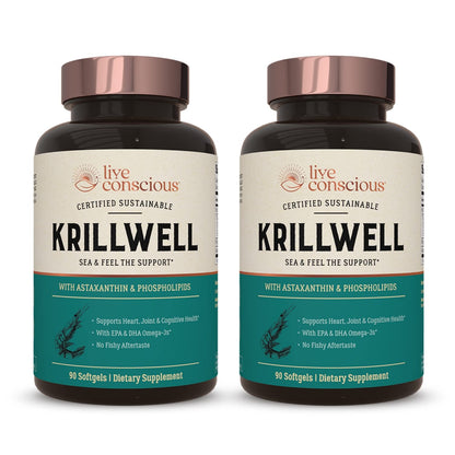 Live Conscious KrillWell Joint & Cognitive Support | Certified Sustainable Krill Oil 2x More Effective Than Fish Oil (Pack of 2)
