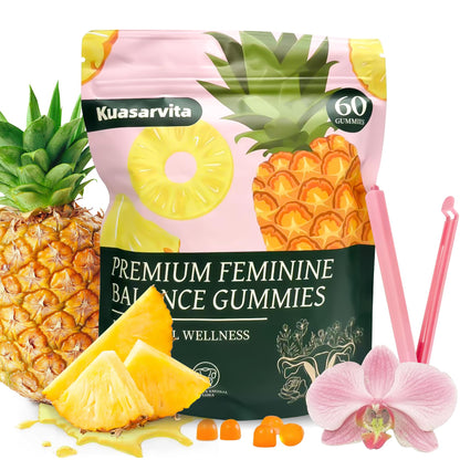 Kuasarvita Premium Vaginal Probiotics Gummies – pH Balance, Pineapple, Sugar-Free (60 Gummies)