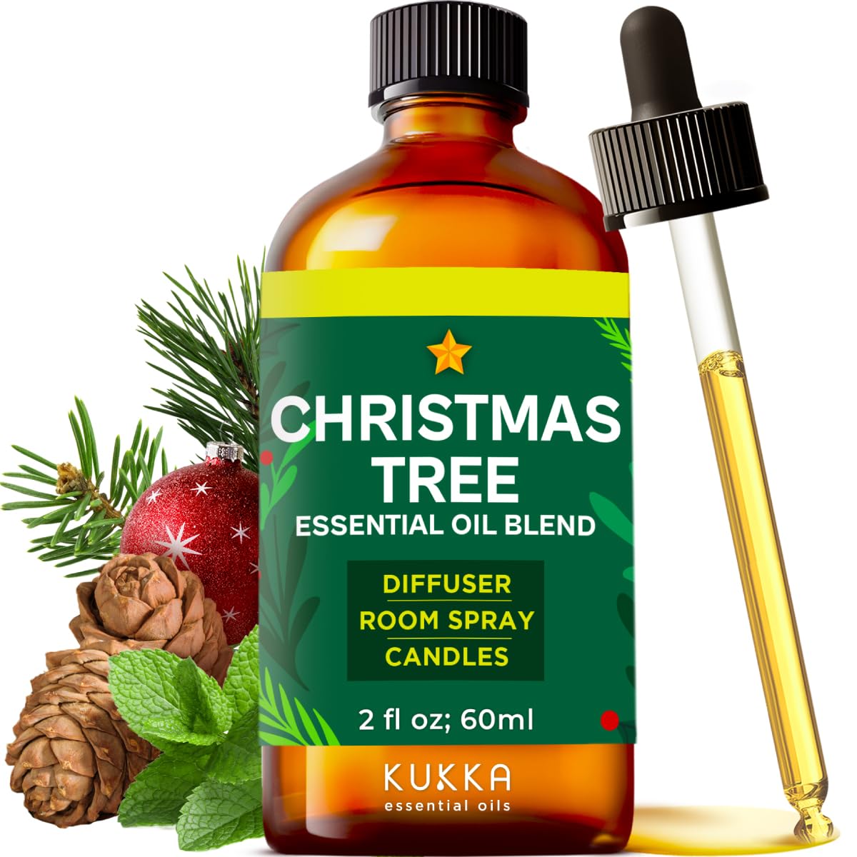 Kukka Christmas Tree Essential Oil Blend - 2 oz | Spearmint, Cedarwood, Pine Needle