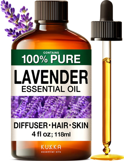 KUKKA Lavender Essential Oil 4 oz – Diffuser, Skin, Hair, DIY Soap