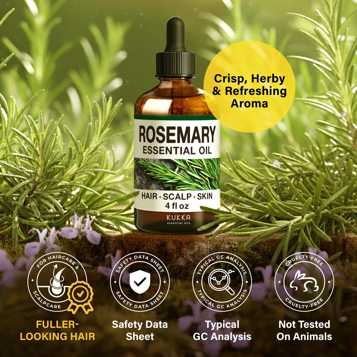 KUKKA Rosemary Essential Oils 4oz | Hair, Skin, Diffuser & DIY Soap
