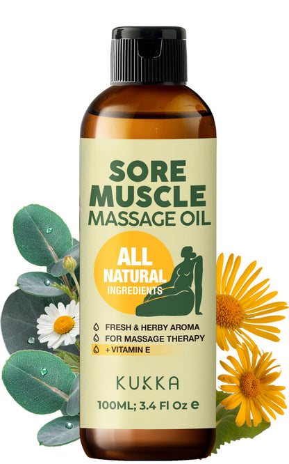 KUKKA Sore Massage Oil - 3.4 Fl Oz for Deep Relaxation, Non-Greasy