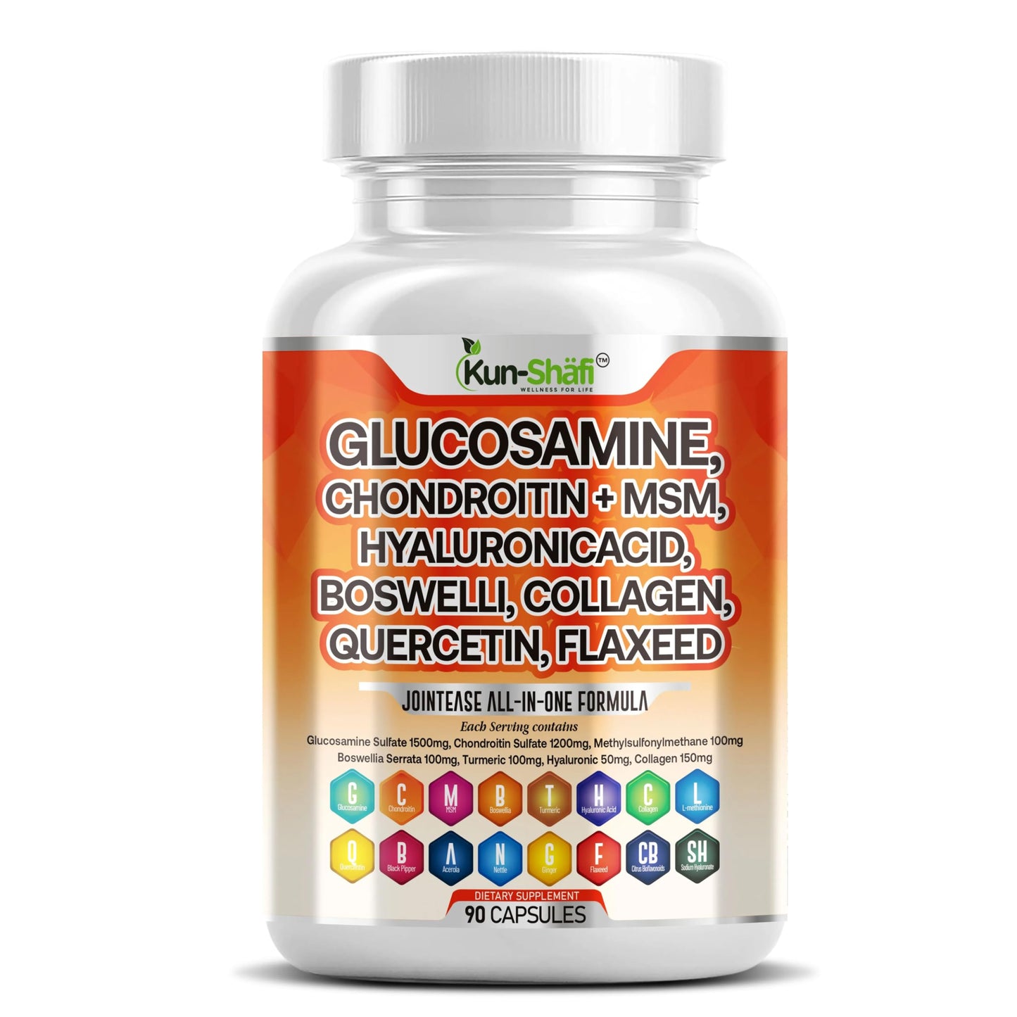 Kun Shafi JointEase – Glucosamine Chondroitin MSM with Hyaluronic Acid (90 ct)