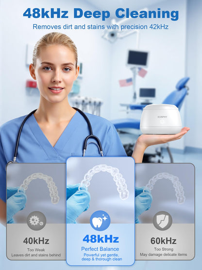 KUNPHY Ultrasonic Retainer Cleaner | 48kHz Dental Cleaning Pod + UV Light