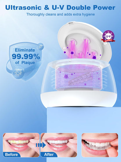 KUNPHY Ultrasonic Retainer Cleaner | 48kHz Dental Cleaning Pod + UV Light