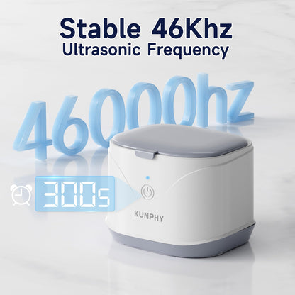 KUNPHY 46kHz Ultrasonic Retainer Cleaner – 7.5 oz for Dentures, Braces & Aligners (White)