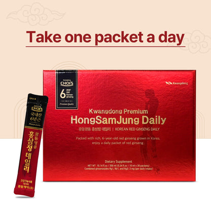 KWANGDONG Premium Korean Red Ginseng – 6-Year Grown, 30 Daily Packs