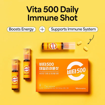 KWANGDONG Vita500 Daily Immune Shot – 7-Day Immune Support with 13 Vitamins & 8 Minerals | All-in-One Peach-Flavored Nutrition