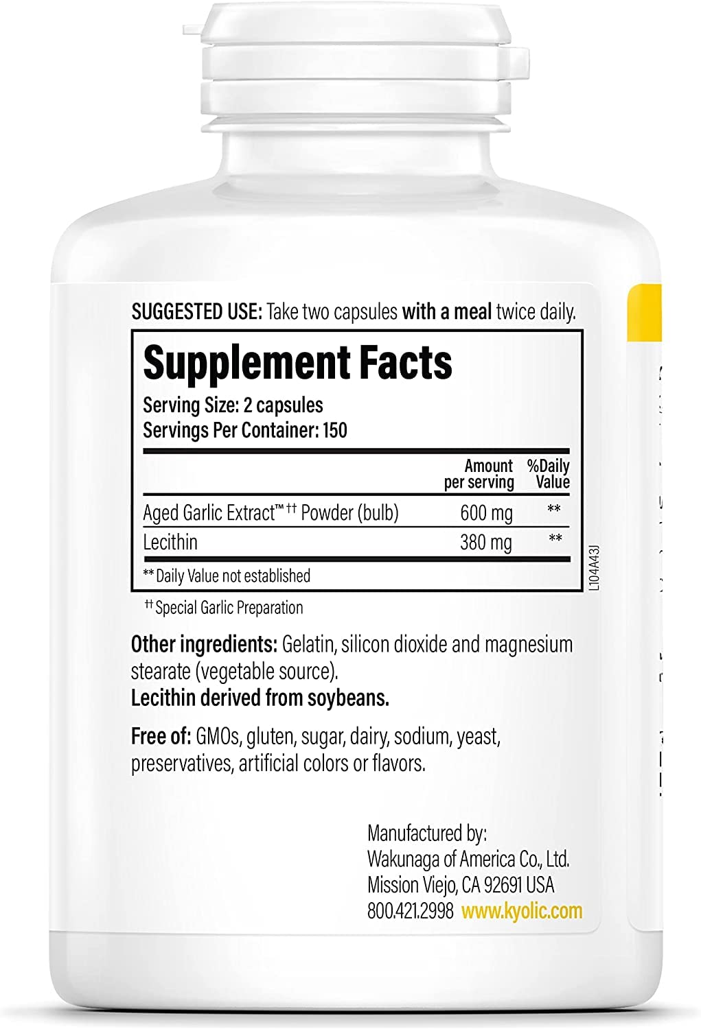 Kyolic #104 Garlic Extract With Lecithin 300-cap Two-Pack | Aged Garlic Extract Kyolic Formula 104