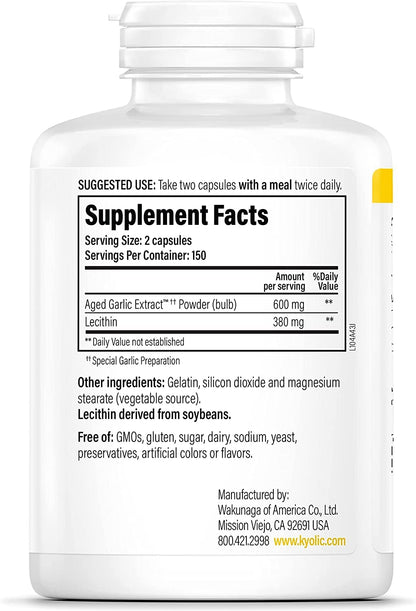 Kyolic #104 Garlic Extract With Lecithin 300-cap Two-Pack | Aged Garlic Extract Kyolic Formula 104