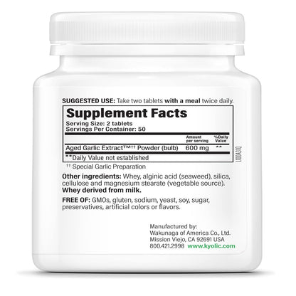 Kyolic Aged Garlic Extract Formula 100, Cardiovascular Health*, 100, Tablets
