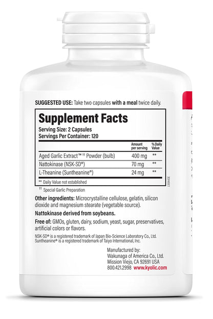 Kyolic Aged Garlic Extract Formula 109 – Blood Pressure Health, 240 Capsules