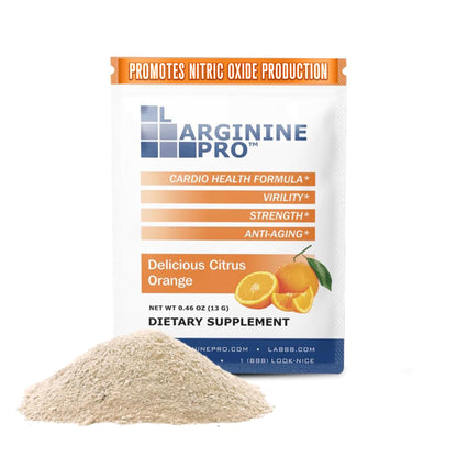 L-ARGININE PRO Supplement Powder | 30 Travel Packets | 5,500mg L-Arginine + 1,100mg L-Citrulline | Orange