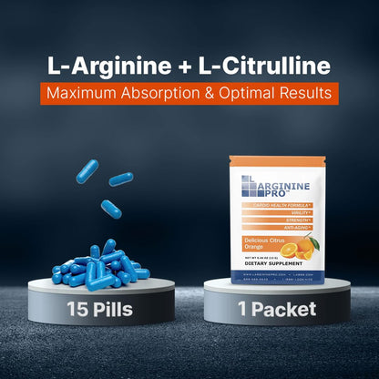 L-ARGININE PRO Supplement Powder | 30 Travel Packets | 5,500mg L-Arginine + 1,100mg L-Citrulline | Orange