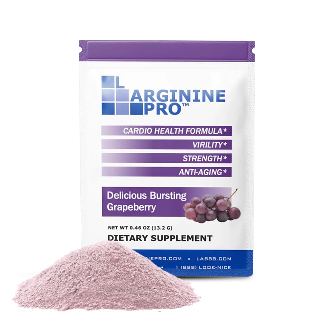 L-ARGININE PRO Supplement Powder – 60 Single-Serve Packets | 5,500mg L-Arginine + 1,100mg L-Citrulline | Grape Flavor