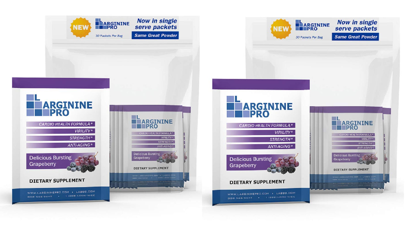 L-ARGININE PRO Supplement Powder – 60 Single-Serve Packets | 5,500mg L-Arginine + 1,100mg L-Citrulline | Grape Flavor