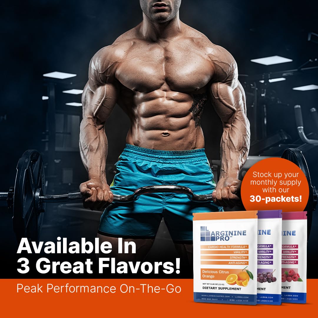 L-ARGININE PRO Supplement Powder | 30 Travel Packets | 5,500mg L-Arginine + 1,100mg L-Citrulline | Orange