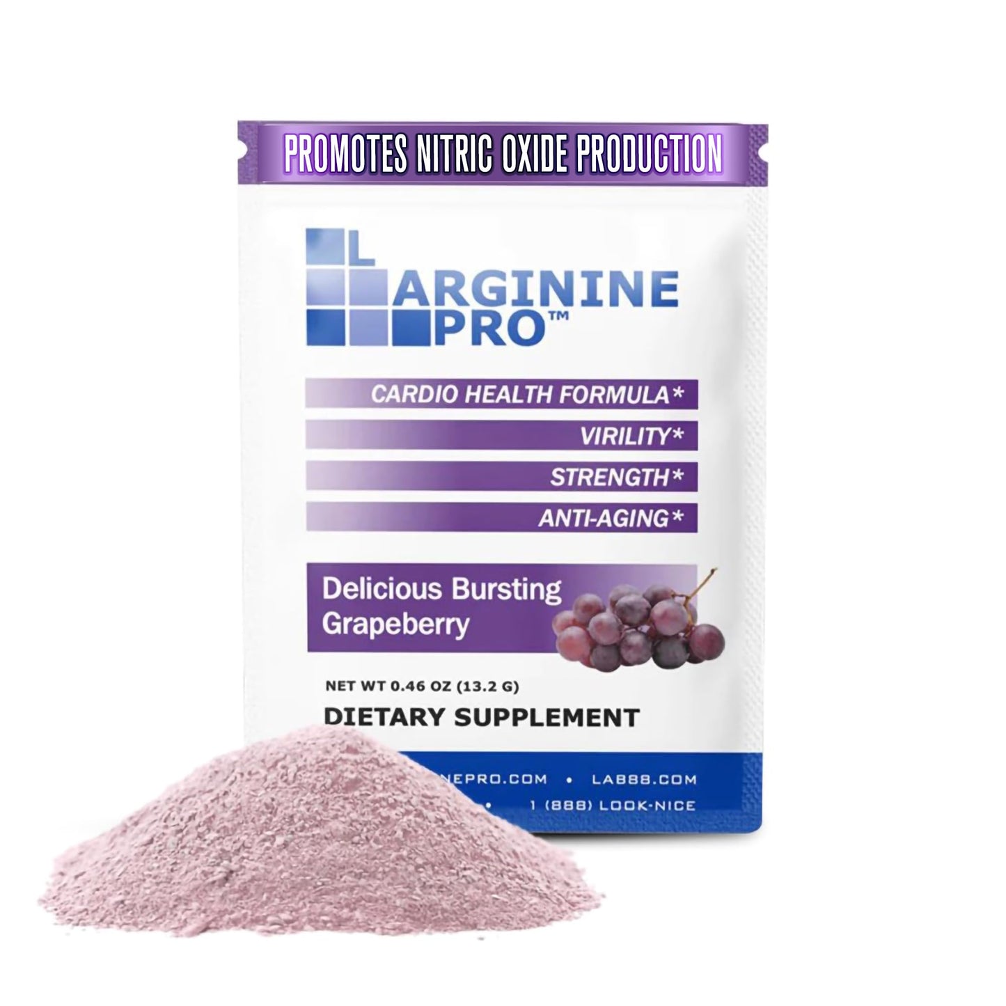 L-ARGININE PRO Supplement Powder – 30 Single-Serve Packets | 5,500mg L-Arginine + 1,100mg L-Citrulline | Grape