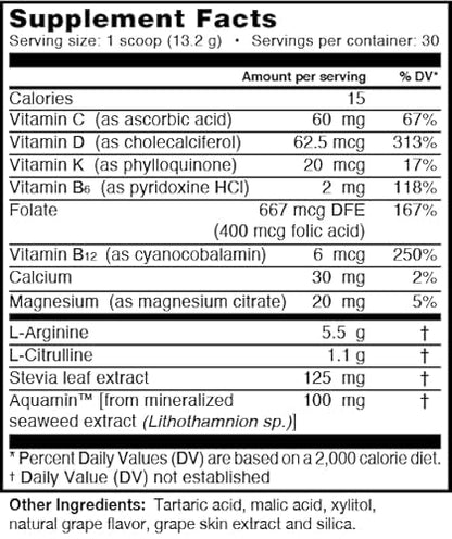 L-ARGININE PRO Supplement Powder – 30 Single-Serve Packets | 5,500mg L-Arginine + 1,100mg L-Citrulline | Grape
