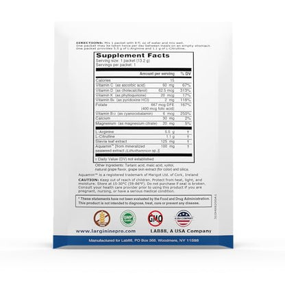 L-ARGININE PRO Supplement Powder – 30 Single-Serve Packets | 5,500mg L-Arginine + 1,100mg L-Citrulline | Grape