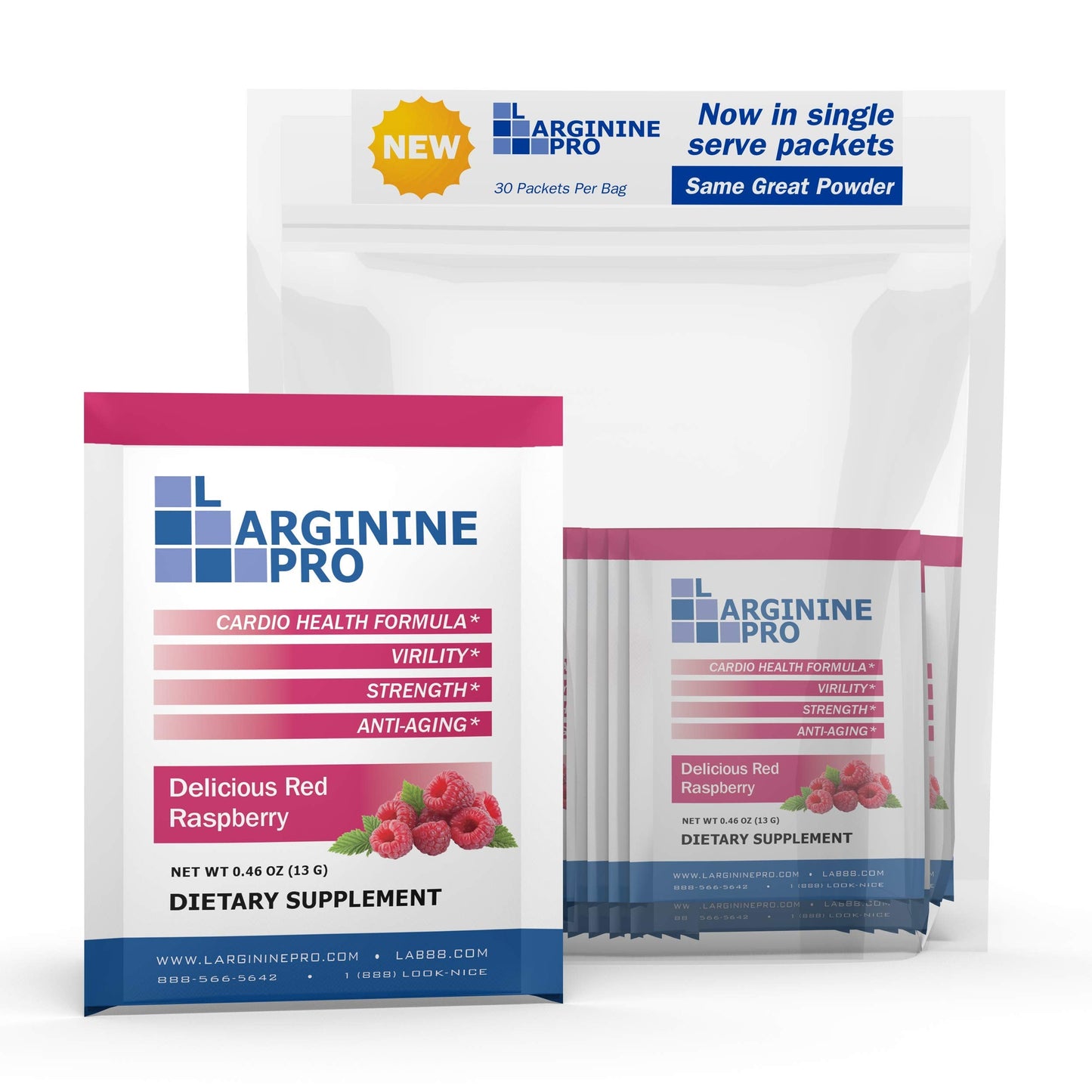 L-ARGININE PRO Supplement Powder | 30 Packets | Single Serve Travel Size | 5,500mg L-Arginine + 1,100mg L-Citrulline | Raspberry