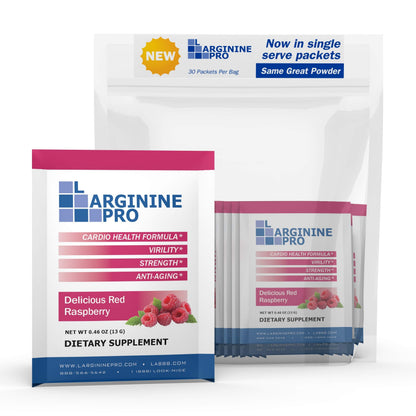 L-ARGININE PRO Supplement Powder | 30 Packets | Single Serve Travel Size | 5,500mg L-Arginine + 1,100mg L-Citrulline | Raspberry