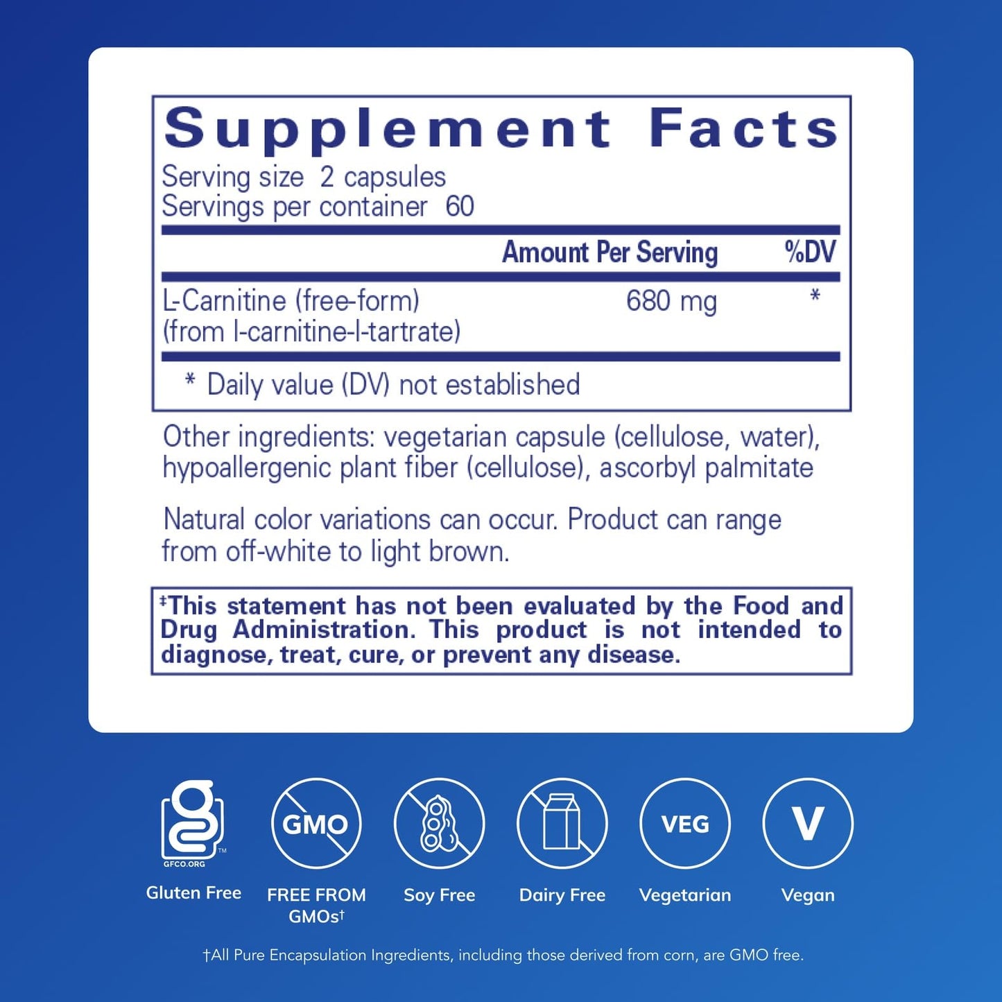 Pure Encapsulations L-Carnitine | Hypoallergenic Cardiovascular & Endurance Support | 120 Capsules