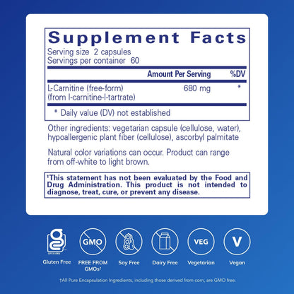 Pure Encapsulations L-Carnitine | Hypoallergenic Cardiovascular & Endurance Support | 120 Capsules