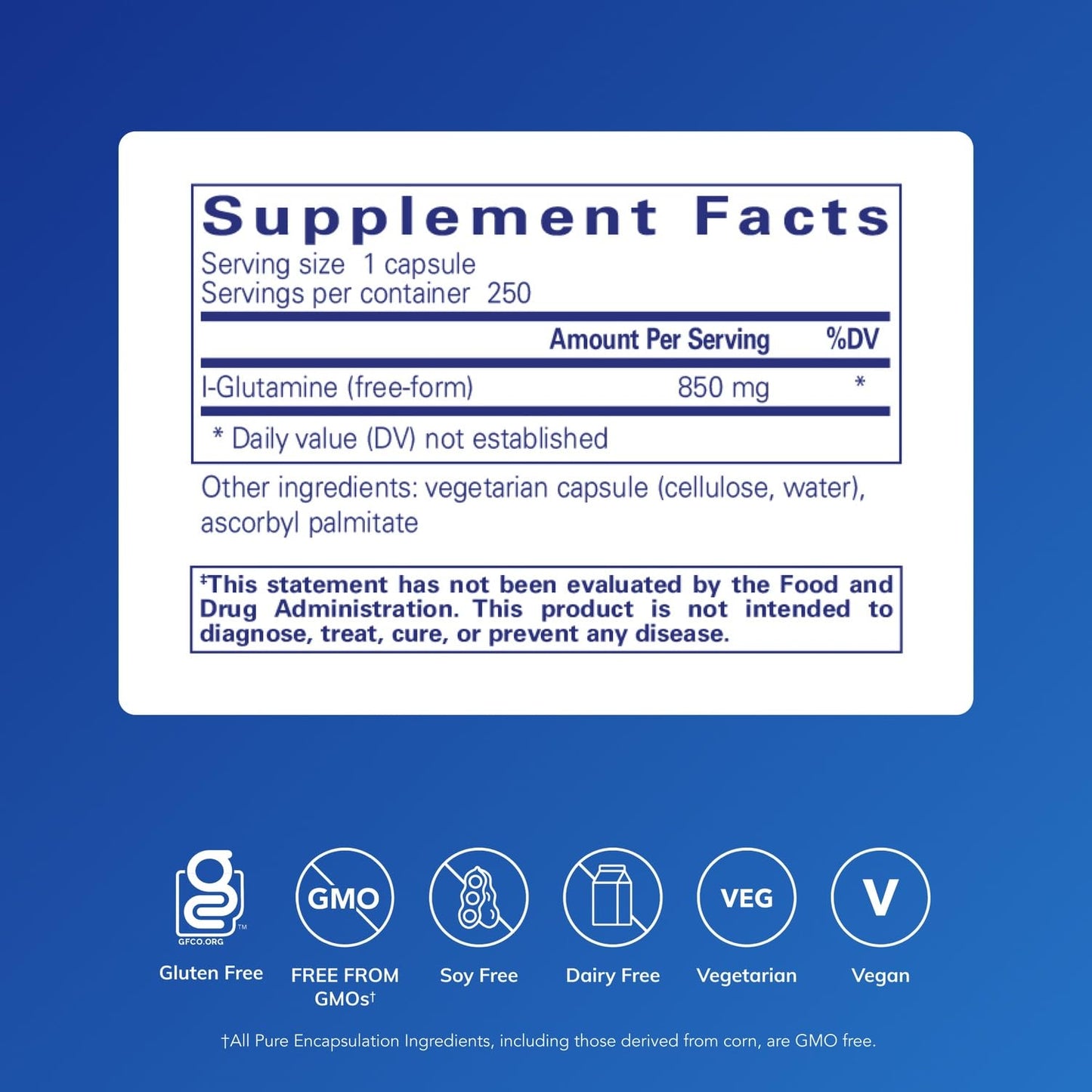 Pure Encapsulations L-Glutamine 850 mg | Gut Health, Immune & Muscle Support | 250 Capsules
