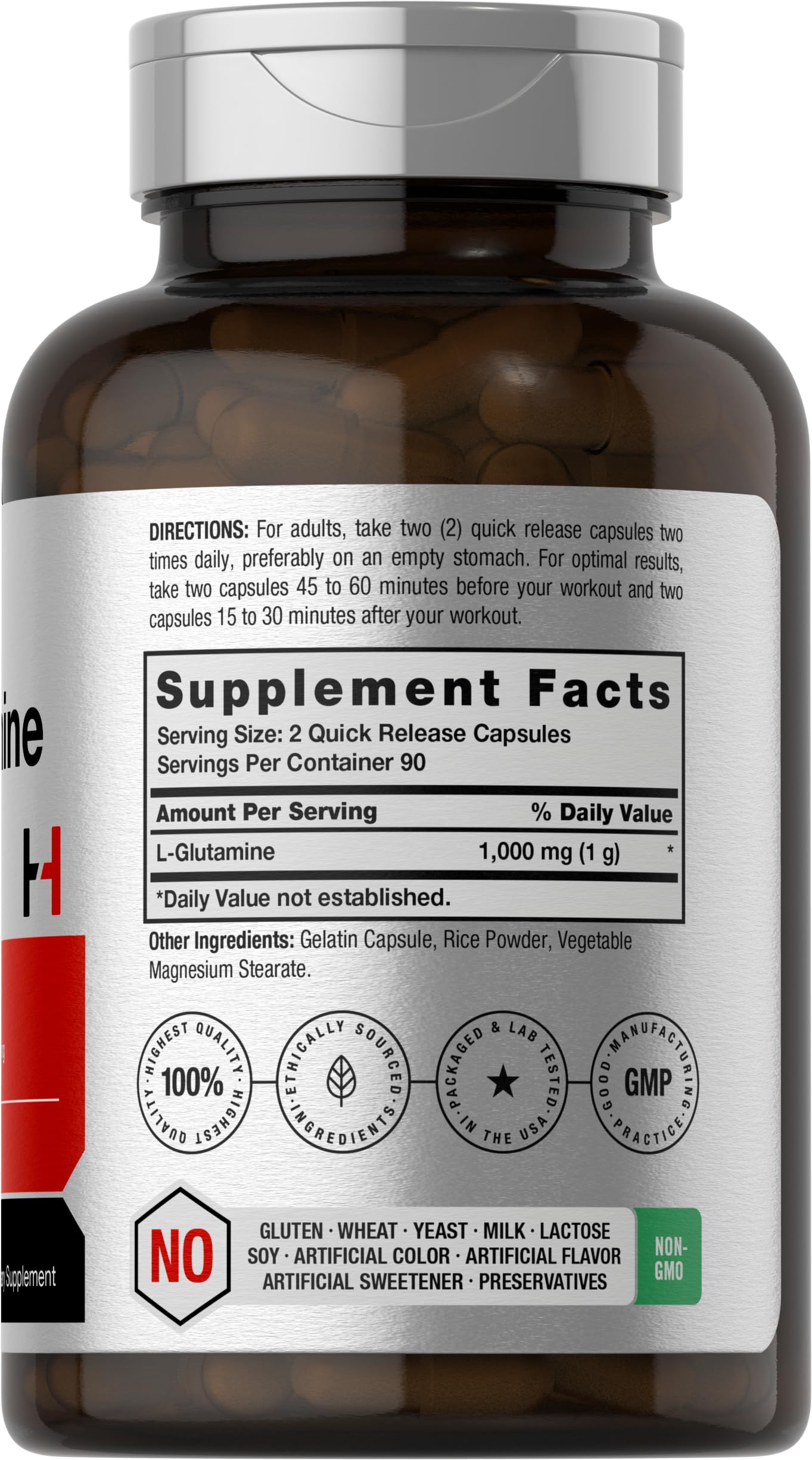 Horbaach L-Glutamine Capsules 1000mg – 180 Count | Non-GMO & Gluten Free | Pre & Post Workout