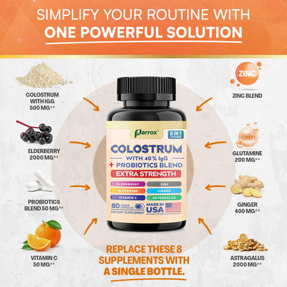 Parrox Colostrum Capsule - 8 in 1 Grass-Fed Bovine Boost, 120 Caps