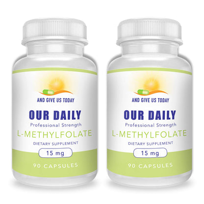 Daily L-Methylfolate 15mg – 2 Bottles (180 Capsules) | 5-MTHF, Non-GMO, Gluten Free