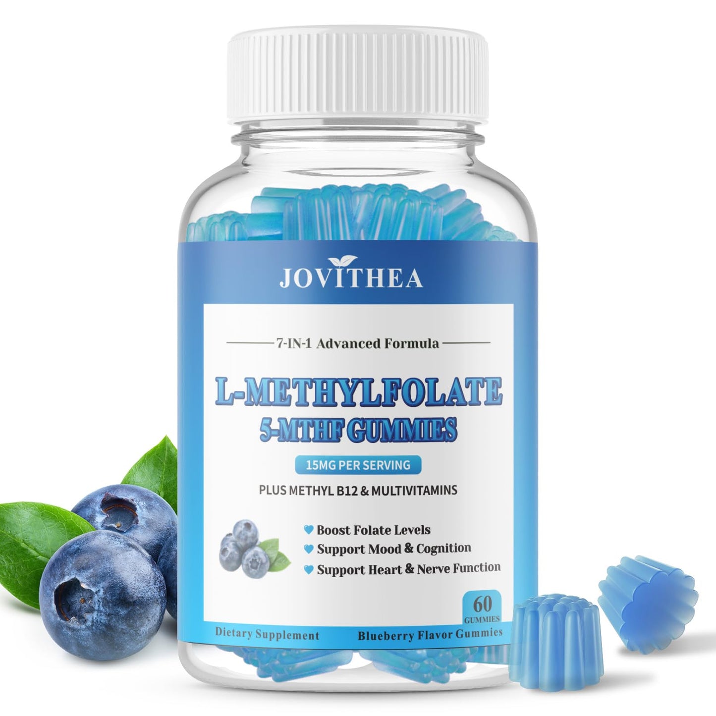 L-Methylfolate 15mg Gummies with Methyl B12 – 60 Count | Sugar Free, Vegan, Non-GMO Folate 5-MTHF
