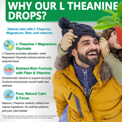 L-Theanine Drops 200mg with Magnesium Glycinate – Plant-Based, Non-GMO | Relaxation, Sleep & Digestive Support