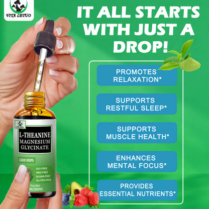 L-Theanine Drops 200mg with Magnesium Glycinate – Plant-Based, Non-GMO | Relaxation, Sleep & Digestive Support