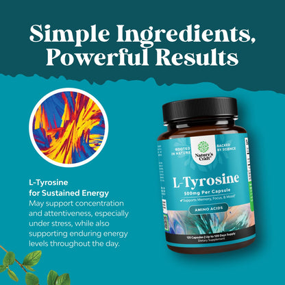 L-Tyrosine 500mg Capsules – High-Strength Nootropic for Mood, Focus & Mental Energy