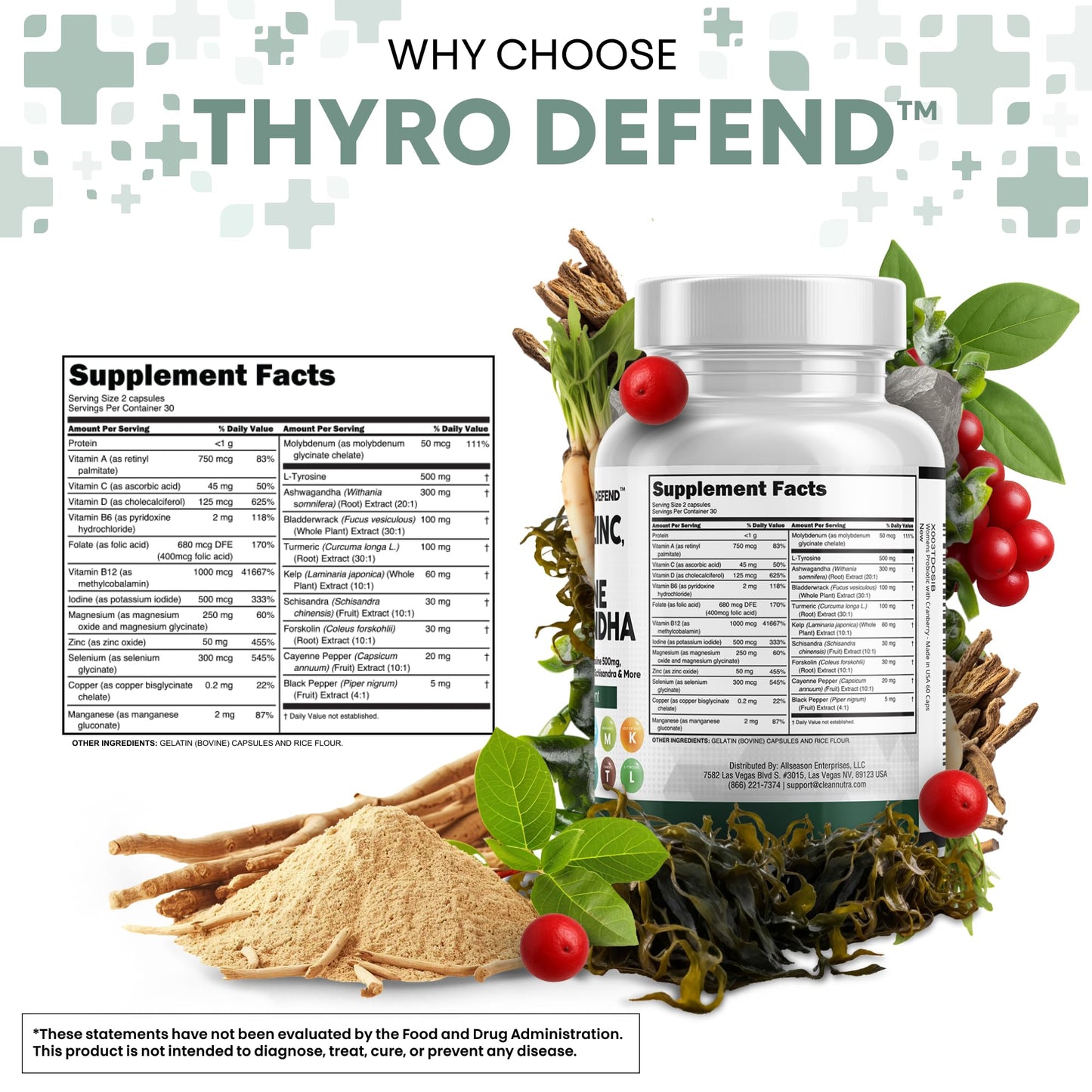 Clean Nutra Thyroid Support: Selenium, Iodine & Zinc | L-Tyrosine, Ashwagandha