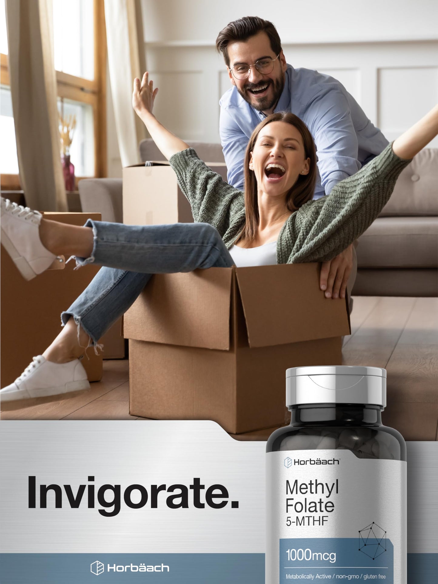 Horbäach Methyl Folate 1000 mcg | 200 Capsules | 5-MTHF | Non-GMO, Gluten Free