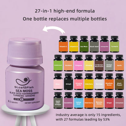 5Loaf2Fish Organic Sea Moss Capsules – 27-in-1 Nano-Encapsulated, 72 Veggie Capsules